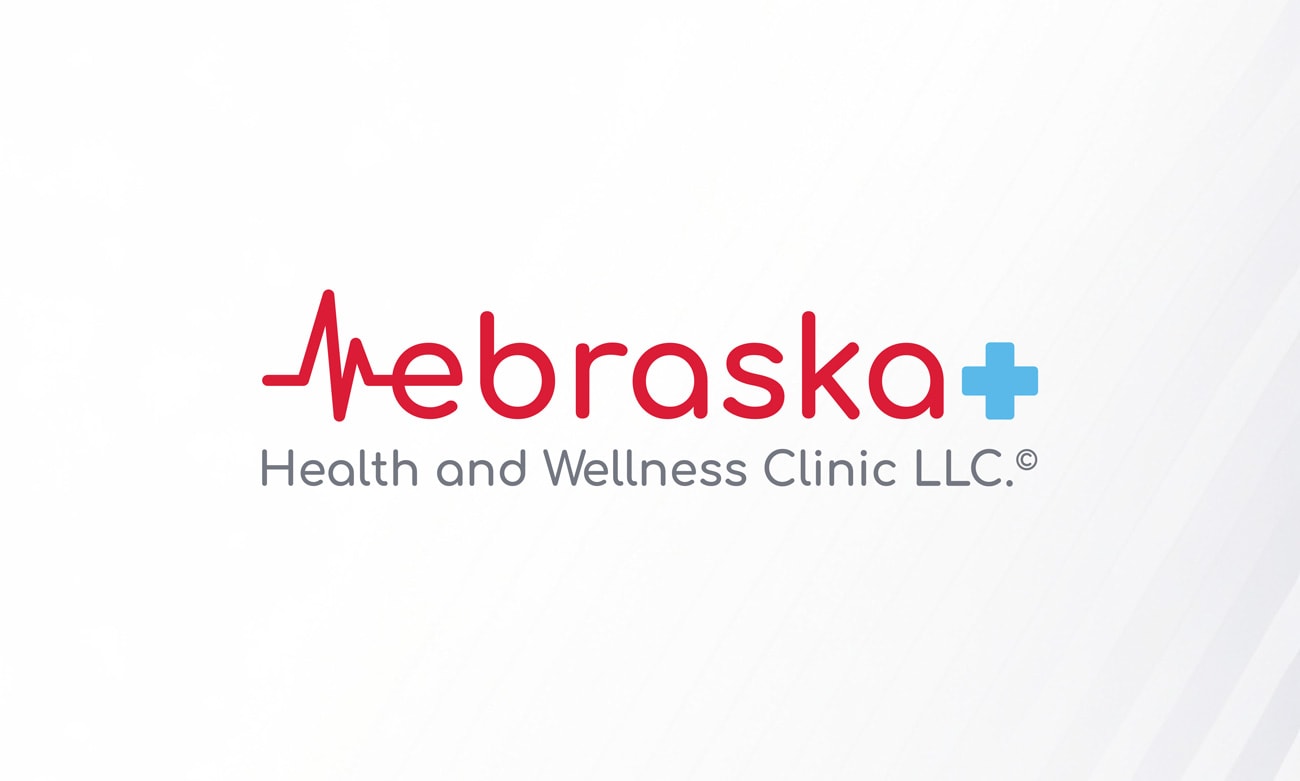 Nebraska+ health and wellness clinic logo design with heartbeat lettermark