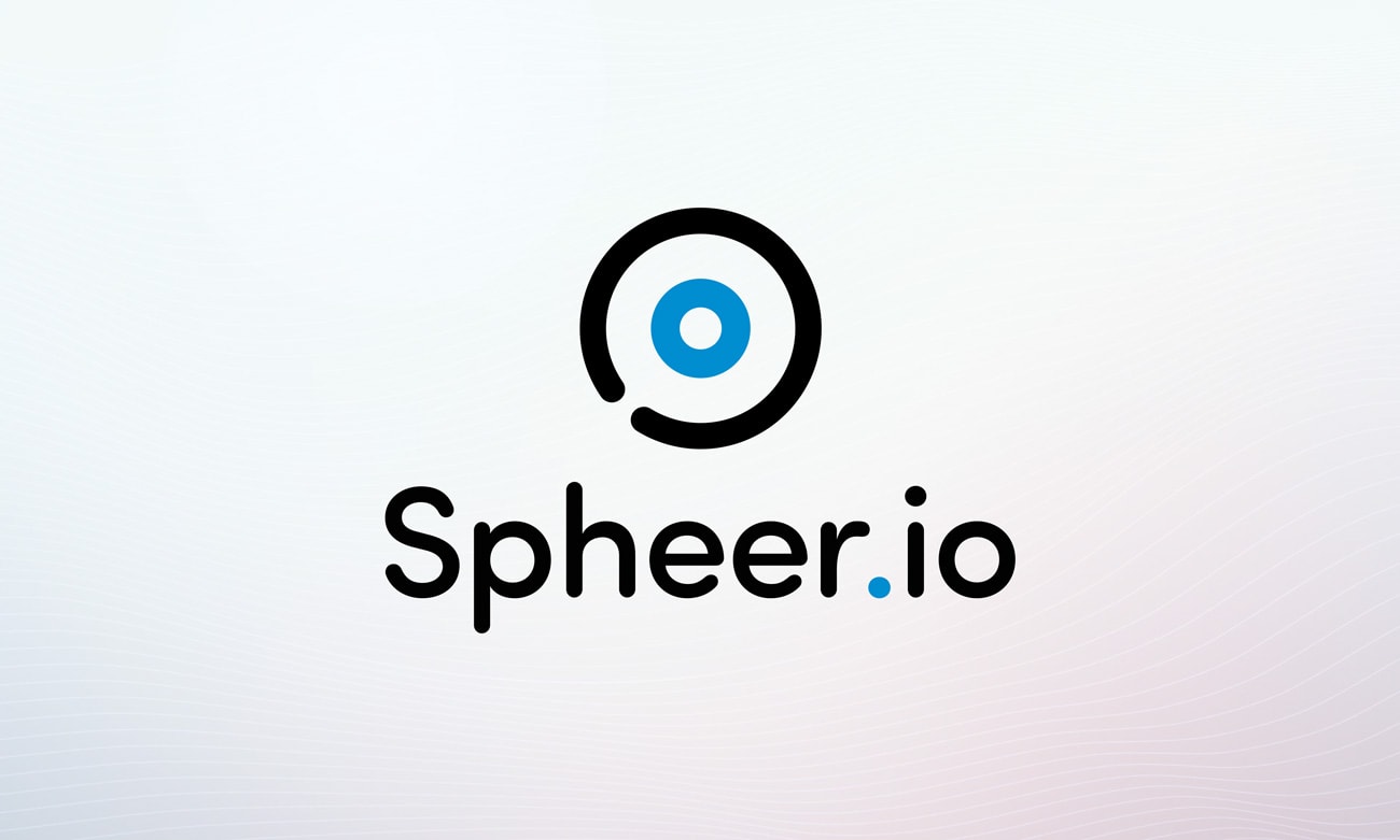 Spheer.io technology logo design with circular blue icon